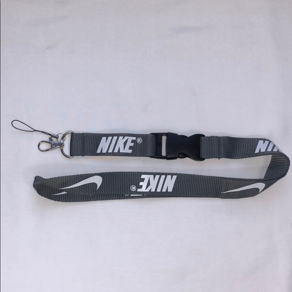 New Nike Gray and White Lanyard ID Badge Keychain